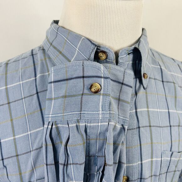 Cabelas 2XL Chambray Outdoor Shirt Blue Plaid Button Down 100% Cotton Casual - Picture 4 of 5